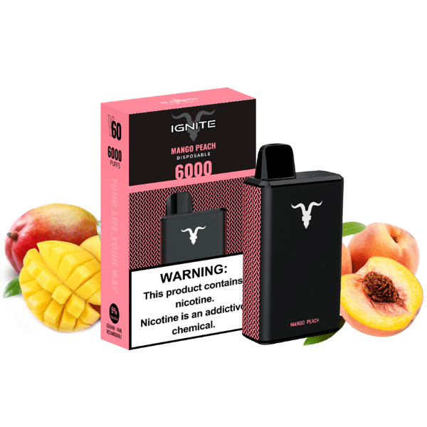 POD DESCARTÁVEL V60 5% 6000 PUFFS - PEACH MANGO- IGNITE